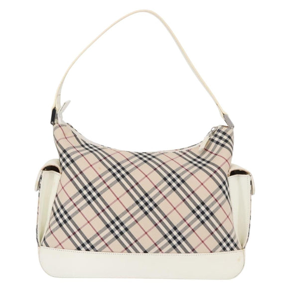 BURBERRY Nova Check Shoulder Bag Canvas Leather Beige White Silver Auth ka230