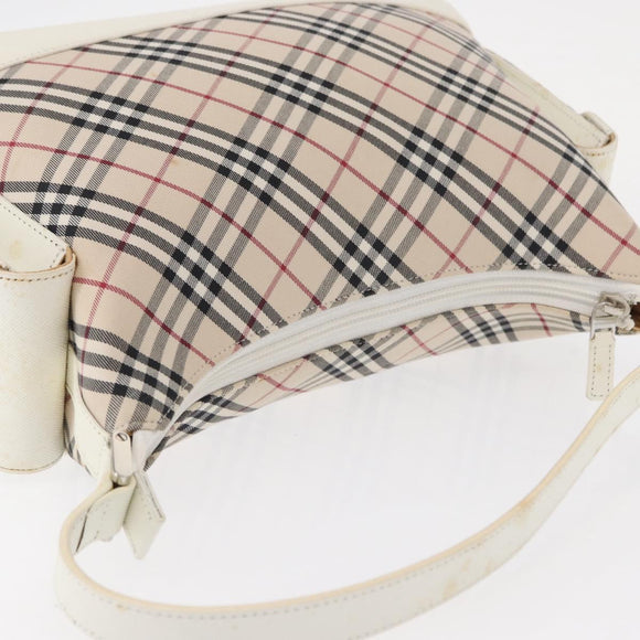 BURBERRY Nova Check Shoulder Bag Canvas Leather Beige White Silver Auth ka230