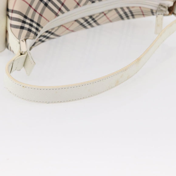 BURBERRY Nova Check Shoulder Bag Canvas Leather Beige White Silver Auth ka230