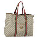 GUCCI GG Plus Supreme Boston Bag PVC Beige Gold Red Auth ka2300-1