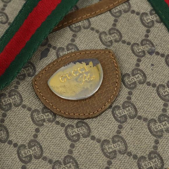 GUCCI GG Plus Supreme Boston Bag PVC Beige Gold Red Auth ka2300