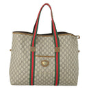 GUCCI GG Plus Supreme Boston Bag PVC Beige Gold Red Auth ka2300-13