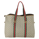 GUCCI GG Plus Supreme Boston Bag PVC Beige Gold Red Auth ka2300-2