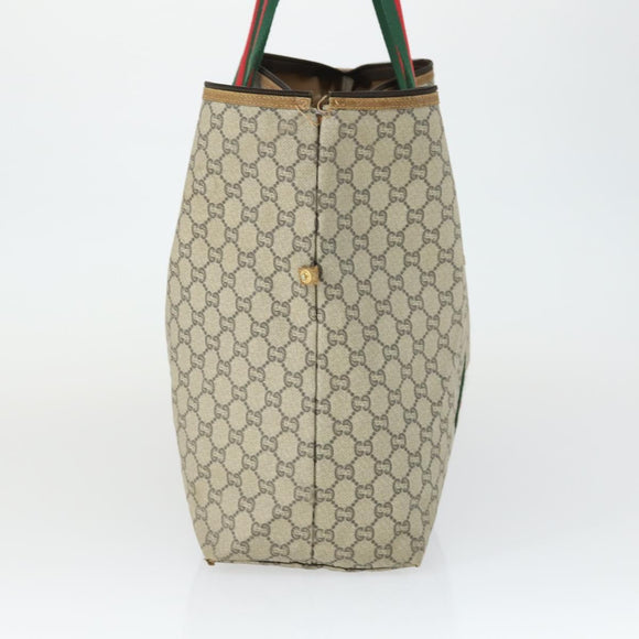 GUCCI GG Plus Supreme Boston Bag PVC Beige Gold Red Auth ka2300