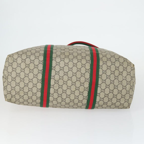 GUCCI GG Plus Supreme Boston Bag PVC Beige Gold Red Auth ka2300
