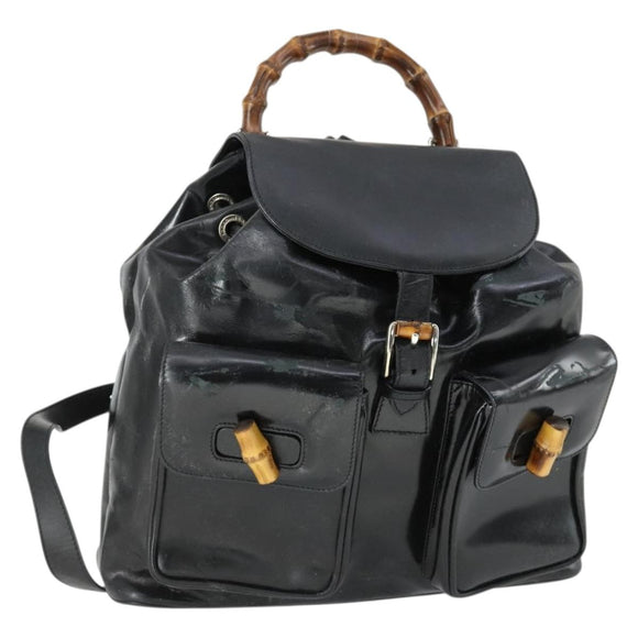 GUCCI Bamboo Backpack Leather Black Gold 003 2058 0016 5 Auth ka2313