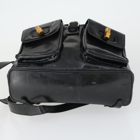 GUCCI Bamboo Backpack Leather Black Gold 003 2058 0016 5 Auth ka2313