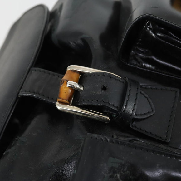 GUCCI Bamboo Backpack Leather Black Gold 003 2058 0016 5 Auth ka2313