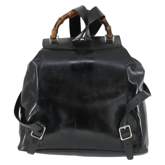 GUCCI Bamboo Backpack Leather Black Gold 003 2058 0016 5 Auth ka2313