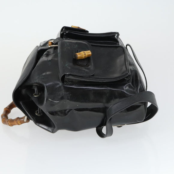 GUCCI Bamboo Backpack Leather Black Gold 003 2058 0016 5 Auth ka2313