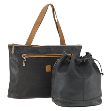 Burberrys BALLY Shoulder Bag Leather 2 Set Black Auth ka2315