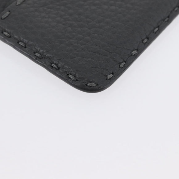 FENDI Coin Purse Leather Gray Silver Auth ka2318V