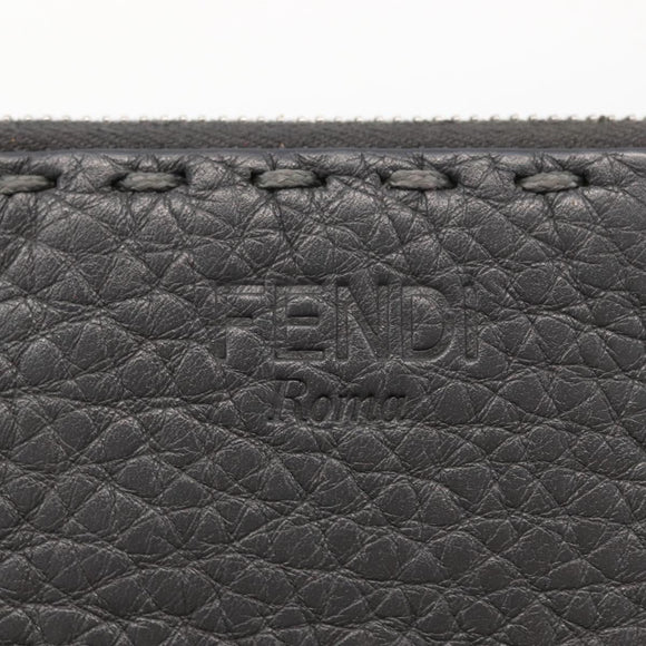 FENDI Coin Purse Leather Gray Silver Auth ka2318V