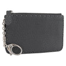 FENDI Coin Purse Leather Gray Silver Auth ka2318V-1