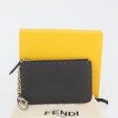 FENDI Coin Purse Leather Gray Silver Auth ka2318V-12