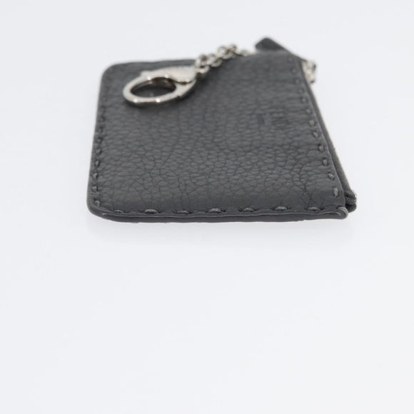 FENDI Coin Purse Leather Gray Silver Auth ka2318V