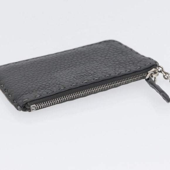 FENDI Coin Purse Leather Gray Silver Auth ka2318V