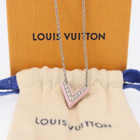 LOUIS VUITTON Essential V Necklace metal Pink M63182 LV Auth ka2321M