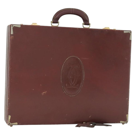 CARTIER Trunk Must Line Trunk Leather Bordeaux Gold Auth ka2326