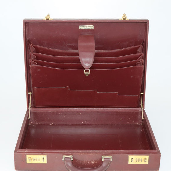 CARTIER Trunk Must Line Trunk Leather Bordeaux Gold Auth ka2326