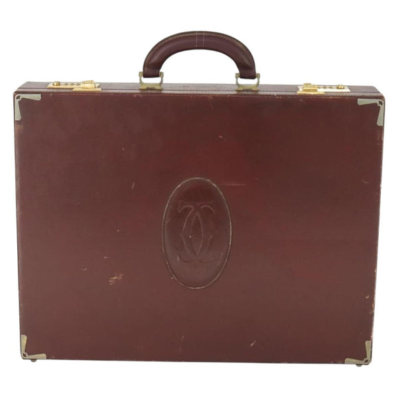 CARTIER Trunk Must Line Trunk Leather Bordeaux Gold Auth ka2326