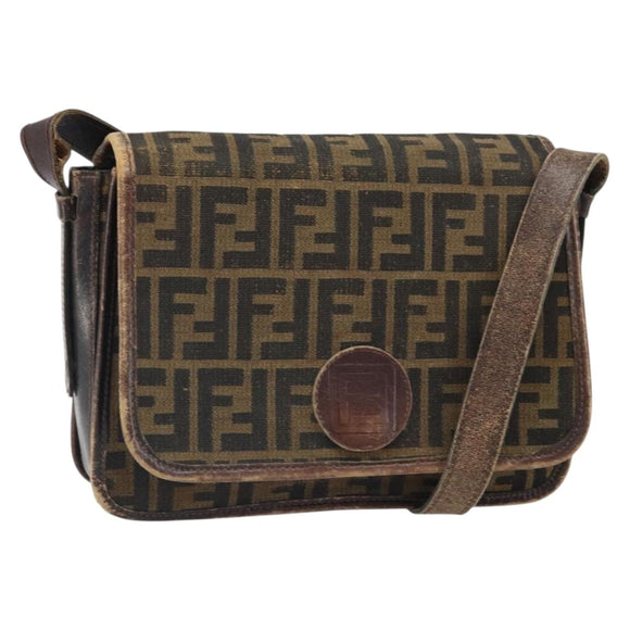 FENDI Zucca Canvas Schoudertas Zwart Bruin Auth ka2348
