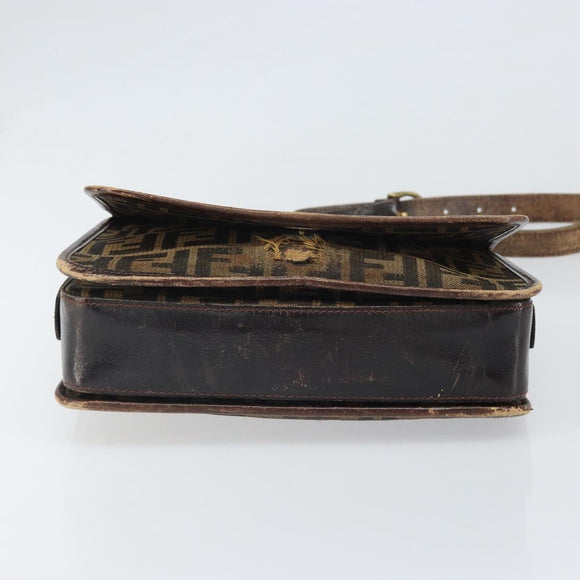 FENDI Zucca Canvas Schoudertas Zwart Bruin Auth ka2348