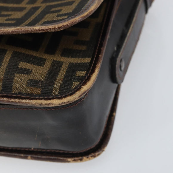 FENDI Zucca Canvas Schoudertas Zwart Bruin Auth ka2348