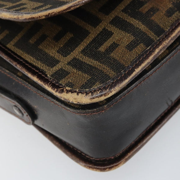 FENDI Zucca Canvas Schoudertas Zwart Bruin Auth ka2348