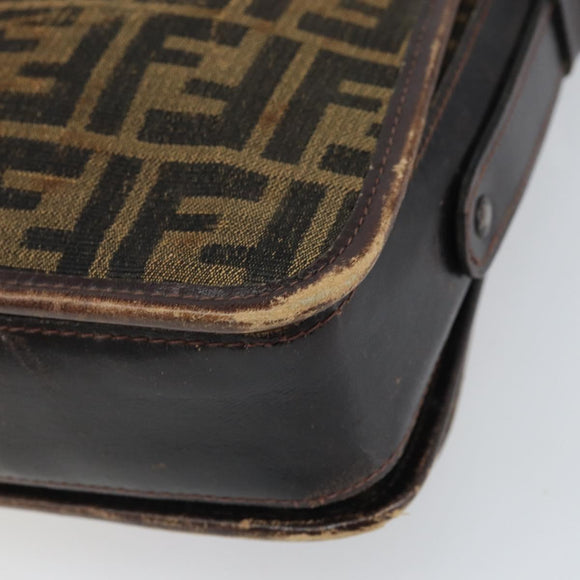 FENDI Zucca Canvas Schoudertas Zwart Bruin Auth ka2348