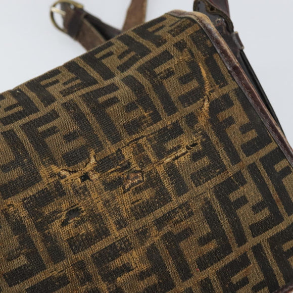 FENDI Zucca Canvas Schoudertas Zwart Bruin Auth ka2348