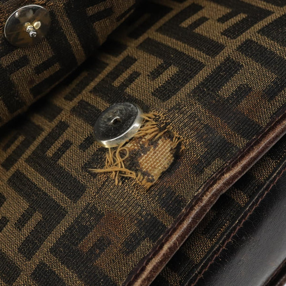 FENDI Zucca Canvas Schoudertas Zwart Bruin Auth ka2348