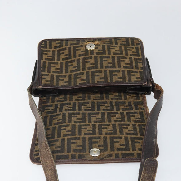 FENDI Zucca Canvas Schoudertas Zwart Bruin Auth ka2348