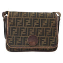 FENDI Zucca Canvas Schoudertas Zwart Bruin Auth ka2348-13