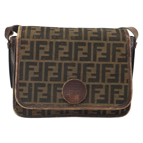 FENDI Zucca Canvas Schoudertas Zwart Bruin Auth ka2348