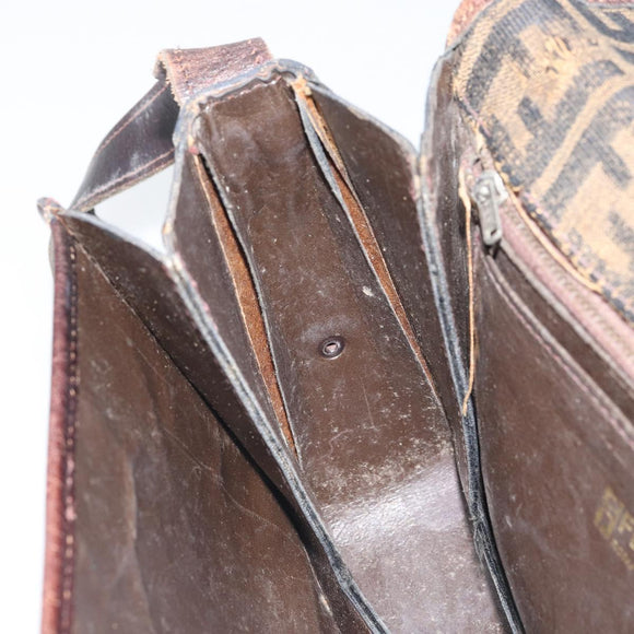 FENDI Zucca Canvas Schoudertas Zwart Bruin Auth ka2348