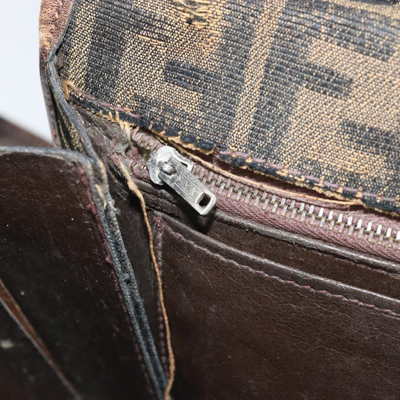 FENDI Zucca Canvas Schoudertas Zwart Bruin Auth ka2348