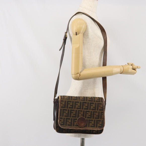 FENDI Zucca Canvas Schoudertas Zwart Bruin Auth ka2348
