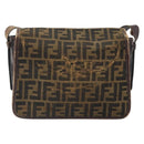 FENDI Zucca Canvas Schoudertas Zwart Bruin Auth ka2348-2