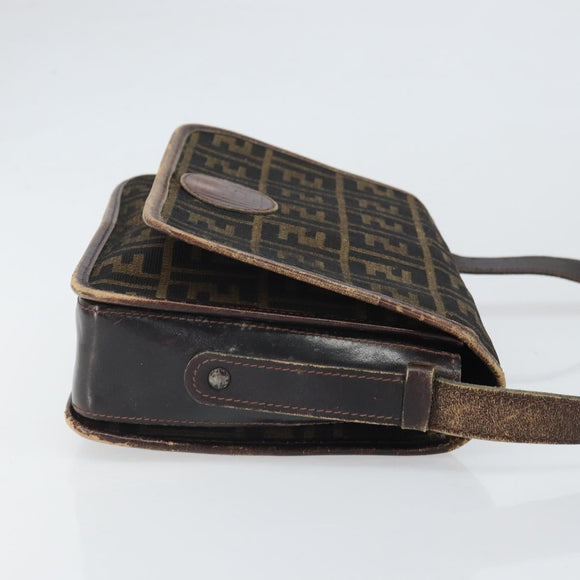 FENDI Zucca Canvas Schoudertas Zwart Bruin Auth ka2348