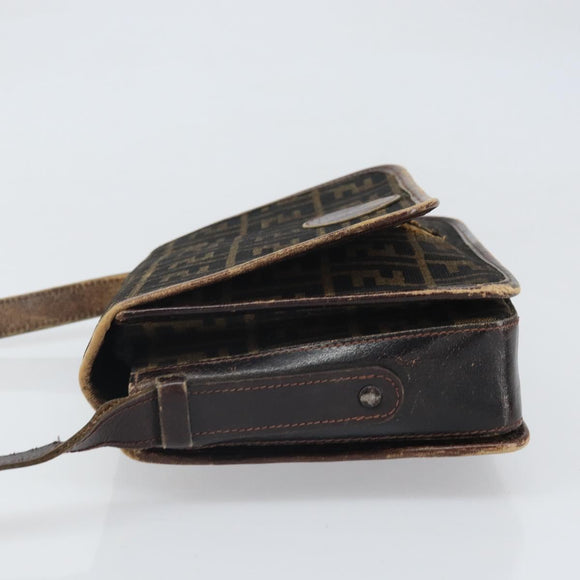 FENDI Zucca Canvas Schoudertas Zwart Bruin Auth ka2348