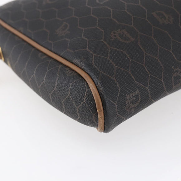 Christian Dior Honeycomb Canvas Shoulder Bag PVC Black Gold Auth ka235