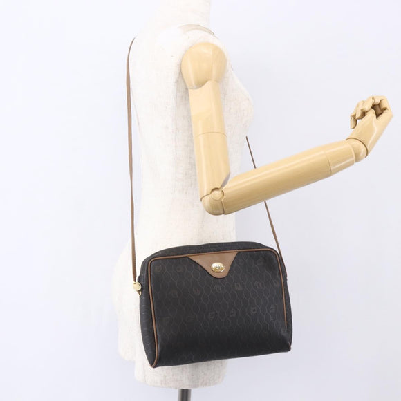 Christian Dior Honeycomb Canvas Shoulder Bag PVC Black Gold Auth ka235