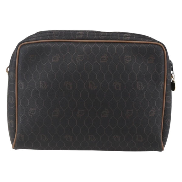 Christian Dior Honeycomb Canvas Shoulder Bag PVC Black Gold Auth ka235