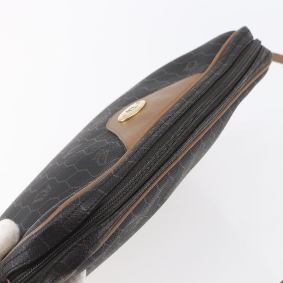 Christian Dior Honeycomb Canvas Shoulder Bag PVC Black Gold Auth ka235