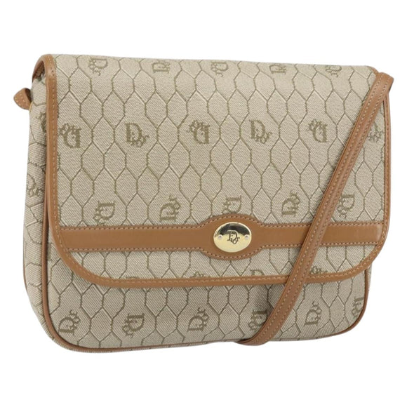 Christian Dior Honeycomb Canvas Shoulder Bag PVC Beige Gold Auth ka2352