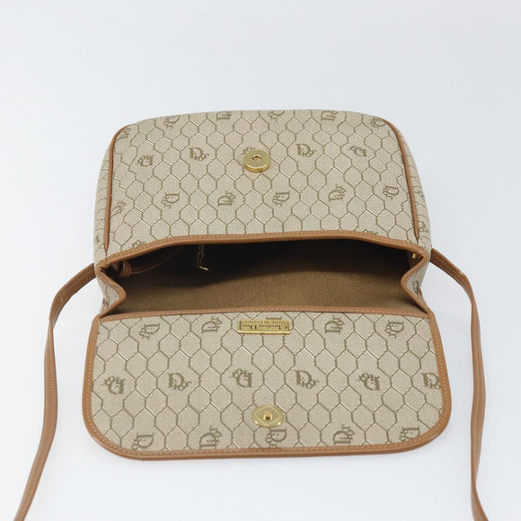 Christian Dior Honeycomb Canvas Shoulder Bag PVC Beige Gold Auth ka2352