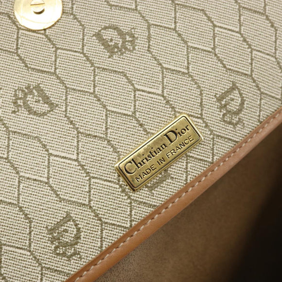 Christian Dior Honeycomb Canvas Shoulder Bag PVC Beige Gold Auth ka2352