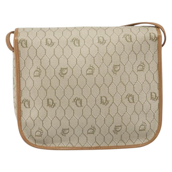 Christian Dior Honeycomb Canvas Shoulder Bag PVC Beige Gold Auth ka2352