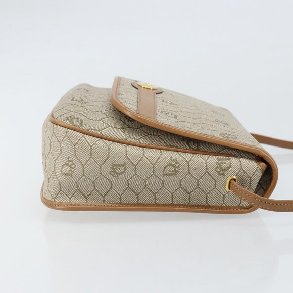 Christian Dior Honeycomb Canvas Shoulder Bag PVC Beige Gold Auth ka2352